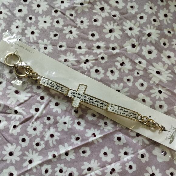 Bible Verse John 3:16 White & Gold Tone Toggle Clasp Religious Fashion Bracelet - Picture 1 of 7